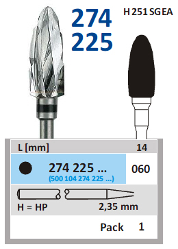 Karbidna freza HP za gips - Horico - konični šiljasti, crna