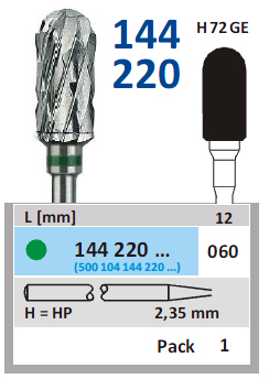 Karbidna freza HP za gips - Horico - cilindrični zaobljeni, zelena